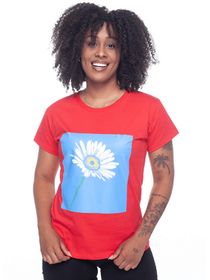 Blusa T-shirt Vermelha Estampa Margarida Florê